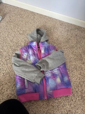 Andy and Evan Girls' Purple Ombre Quilted Jacket with Grey Hoodie Sleeves